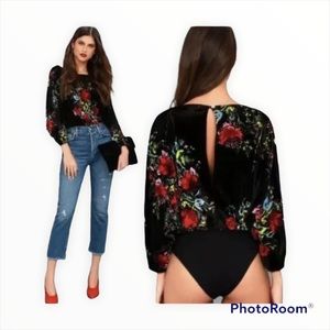NWT FREE PEOPLE Black Velvet Slouchy Babe Floral Bodysuit Size Small Boho